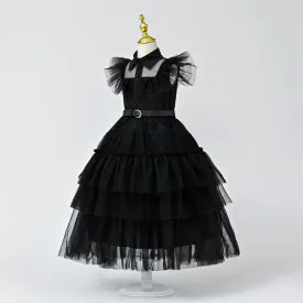 2618# 3-14 Years Old Yoliyolei Carnival Costume Kids Girls Party Dress 2pcs Set Turn Down Collar Halloween Black Costume For Babies 2023 With Belt