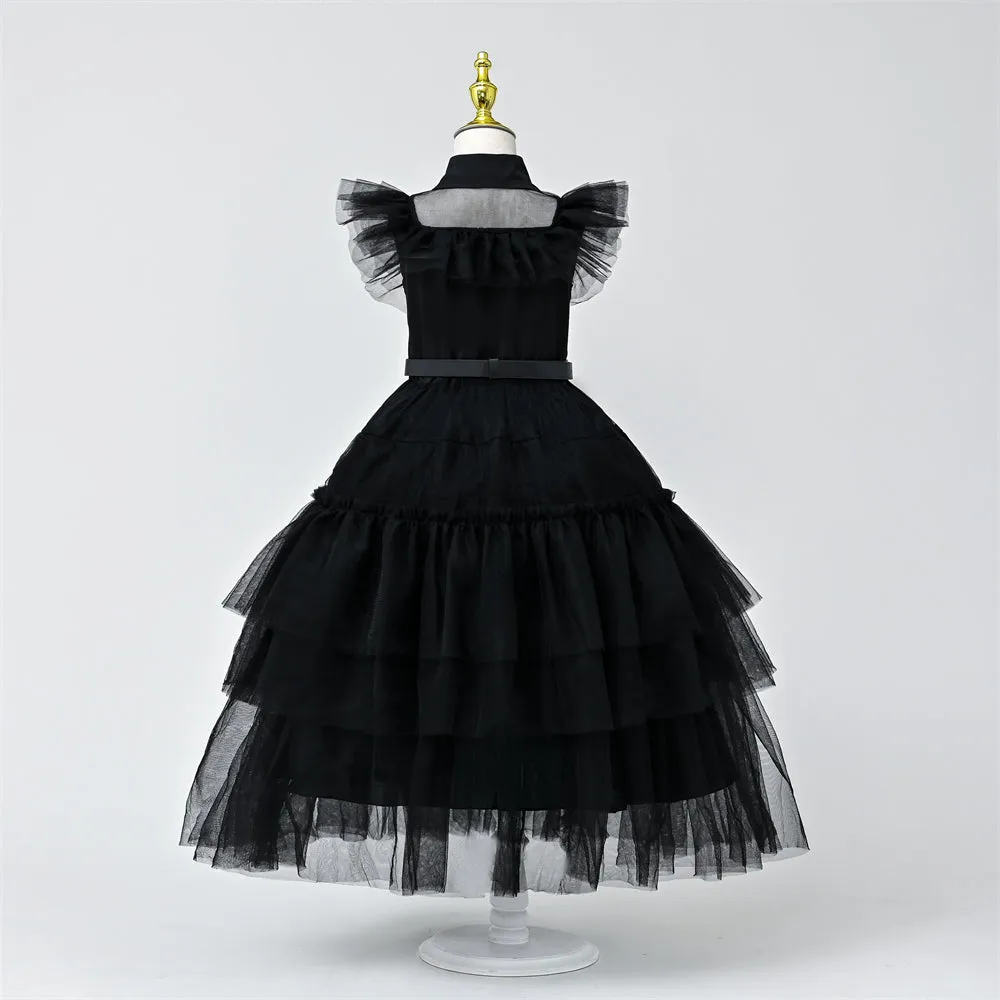 2618# 3-14 Years Old Yoliyolei Carnival Costume Kids Girls Party Dress 2pcs Set Turn Down Collar Halloween Black Costume For Babies 2023 With Belt