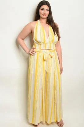 2pc Yellow Stripe Plus Size Palazzo Pants Set
