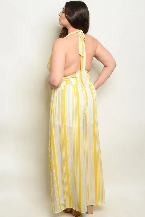 2pc Yellow Stripe Plus Size Palazzo Pants Set