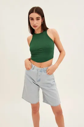Blue Denim Knee Length Denim Shorts Relaxed
