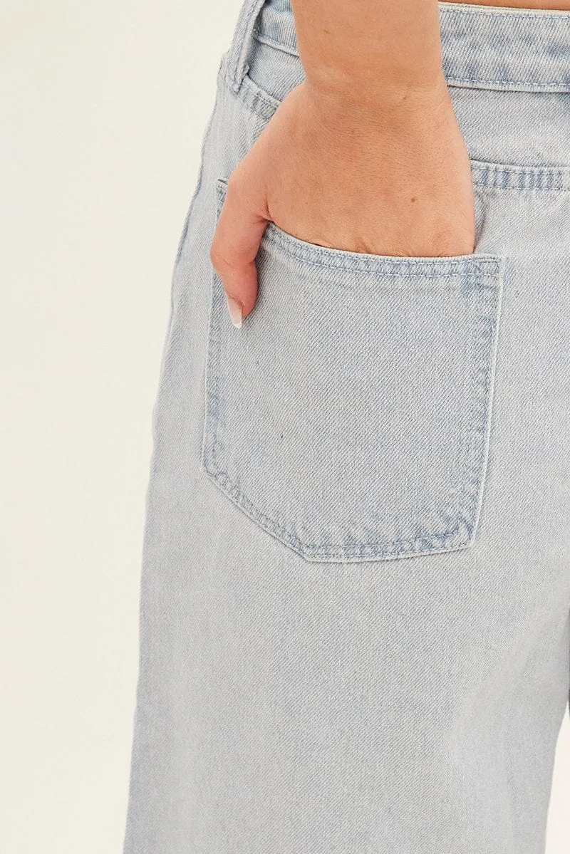 Blue Denim Knee Length Denim Shorts Relaxed