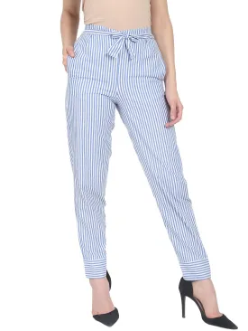 Blue Striped Cotton Slim Fit Palazzo