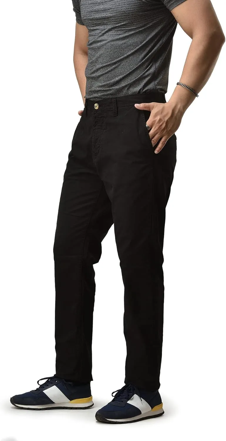 CHARBONNIER Mens Slim fit Chinos Pants, Flat Front Design and Back Buttoned Pockets, Comfortable Mens Pants for Casual wear