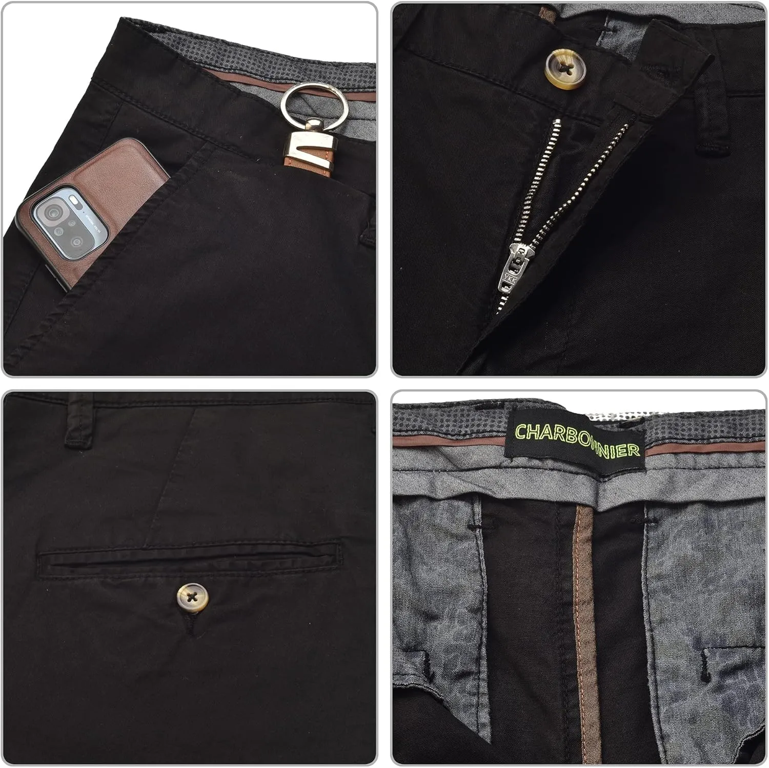 CHARBONNIER Mens Slim fit Chinos Pants, Flat Front Design and Back Buttoned Pockets, Comfortable Mens Pants for Casual wear