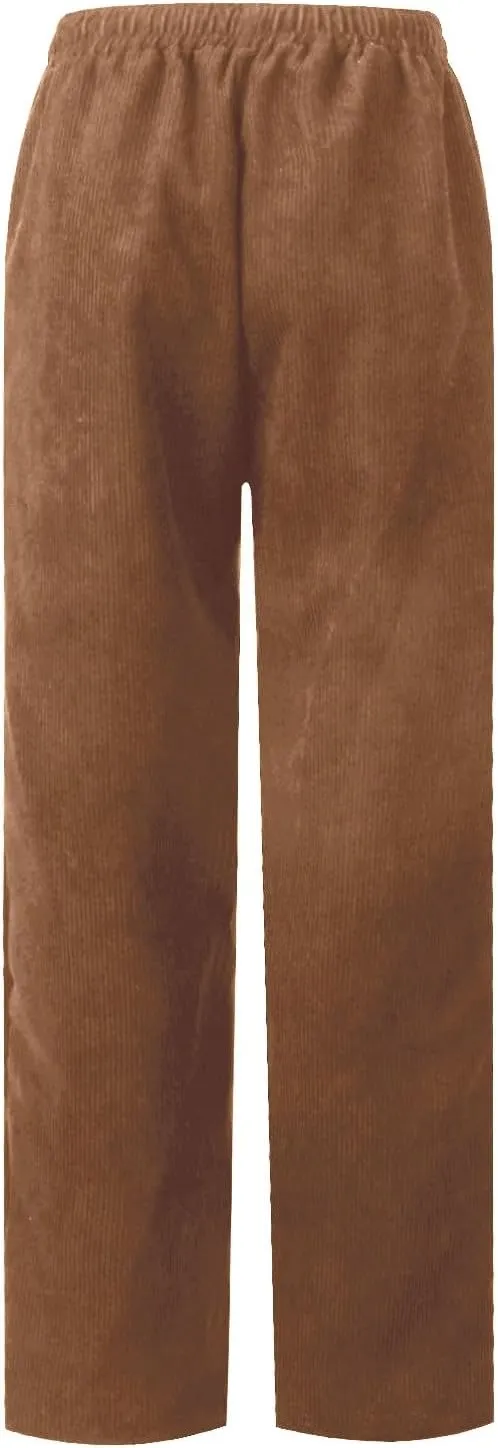 Corduroy Pants for Women High Waisted Pull On Straight Leg Dress Pants Comfy Business Casual Work Pants with Pockets
