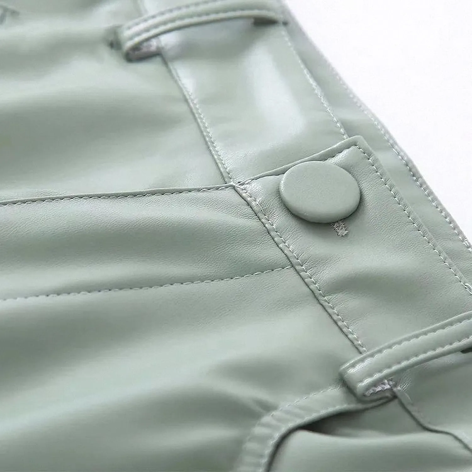 Dawery Boyfriend Straight High Waist Faux Leather Pants Women Casual Streetwear Loose Wide Leg PU Cargo Female Full Length Trousers