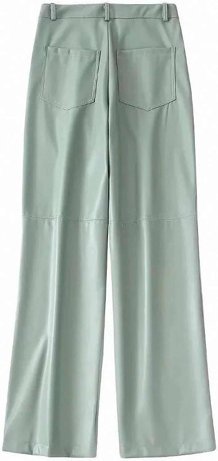 Dawery Boyfriend Straight High Waist Faux Leather Pants Women Casual Streetwear Loose Wide Leg PU Cargo Female Full Length Trousers