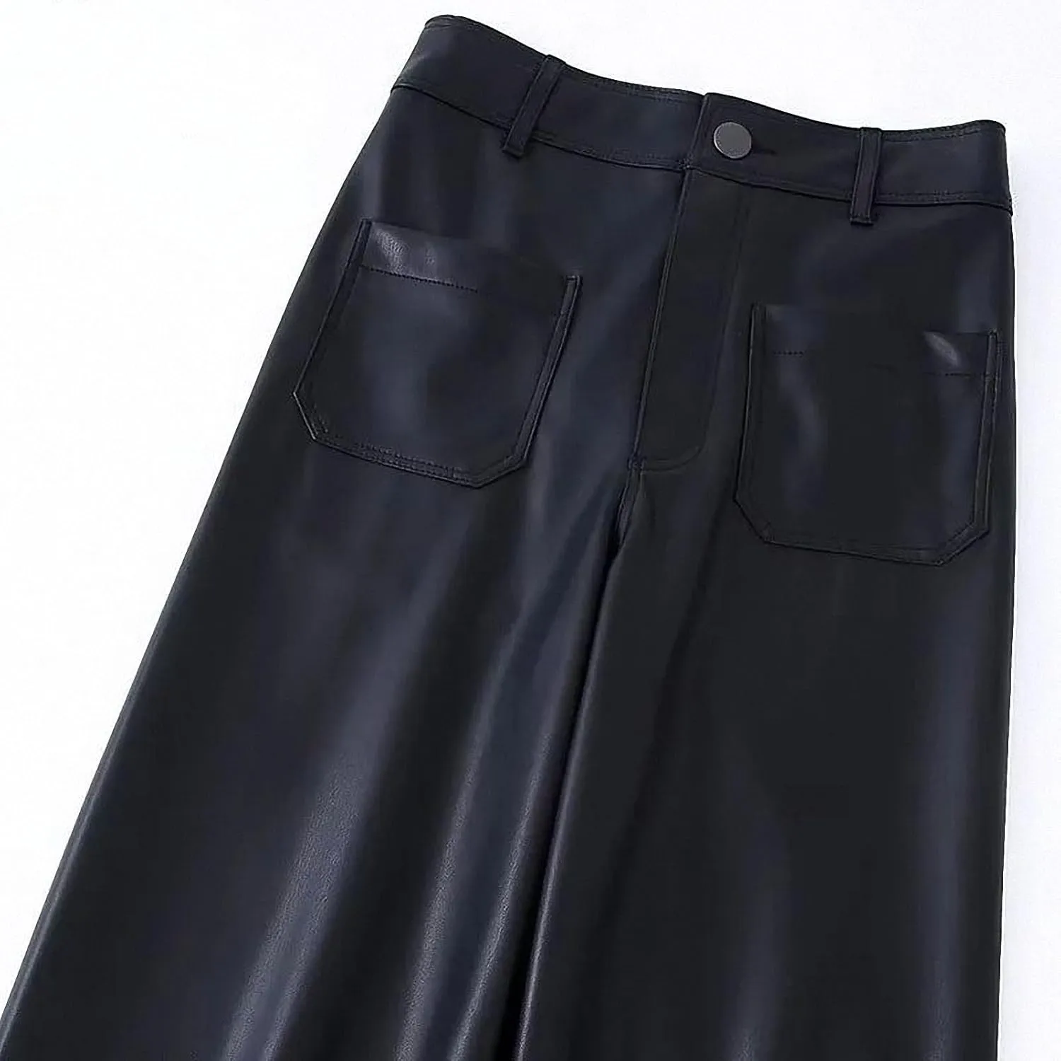 Dawery Boyfriend Straight High Waist Faux Leather Pants Women Casual Streetwear Loose Wide Leg PU Cargo Female Full Length Trousers