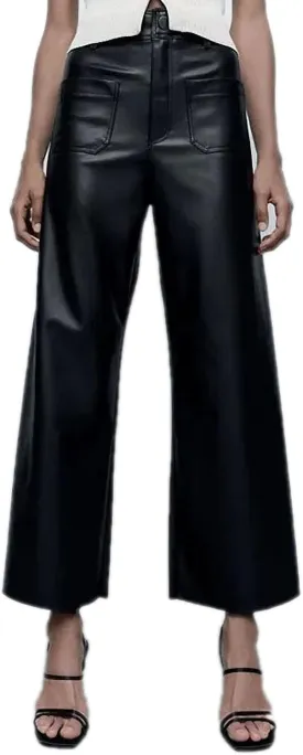 Dawery Boyfriend Straight High Waist Faux Leather Pants Women Casual Streetwear Loose Wide Leg PU Cargo Female Full Length Trousers