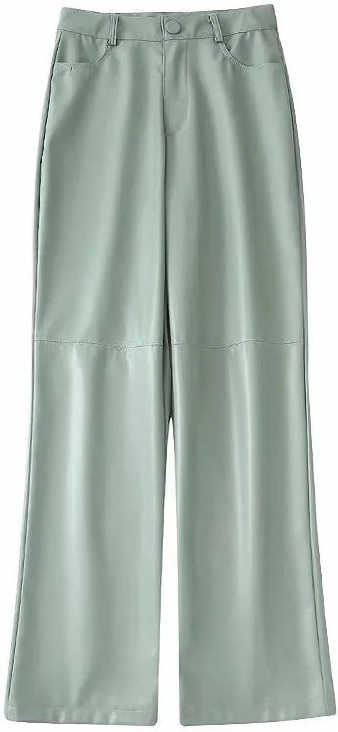 Dawery Boyfriend Straight High Waist Faux Leather Pants Women Casual Streetwear Loose Wide Leg PU Cargo Female Full Length Trousers