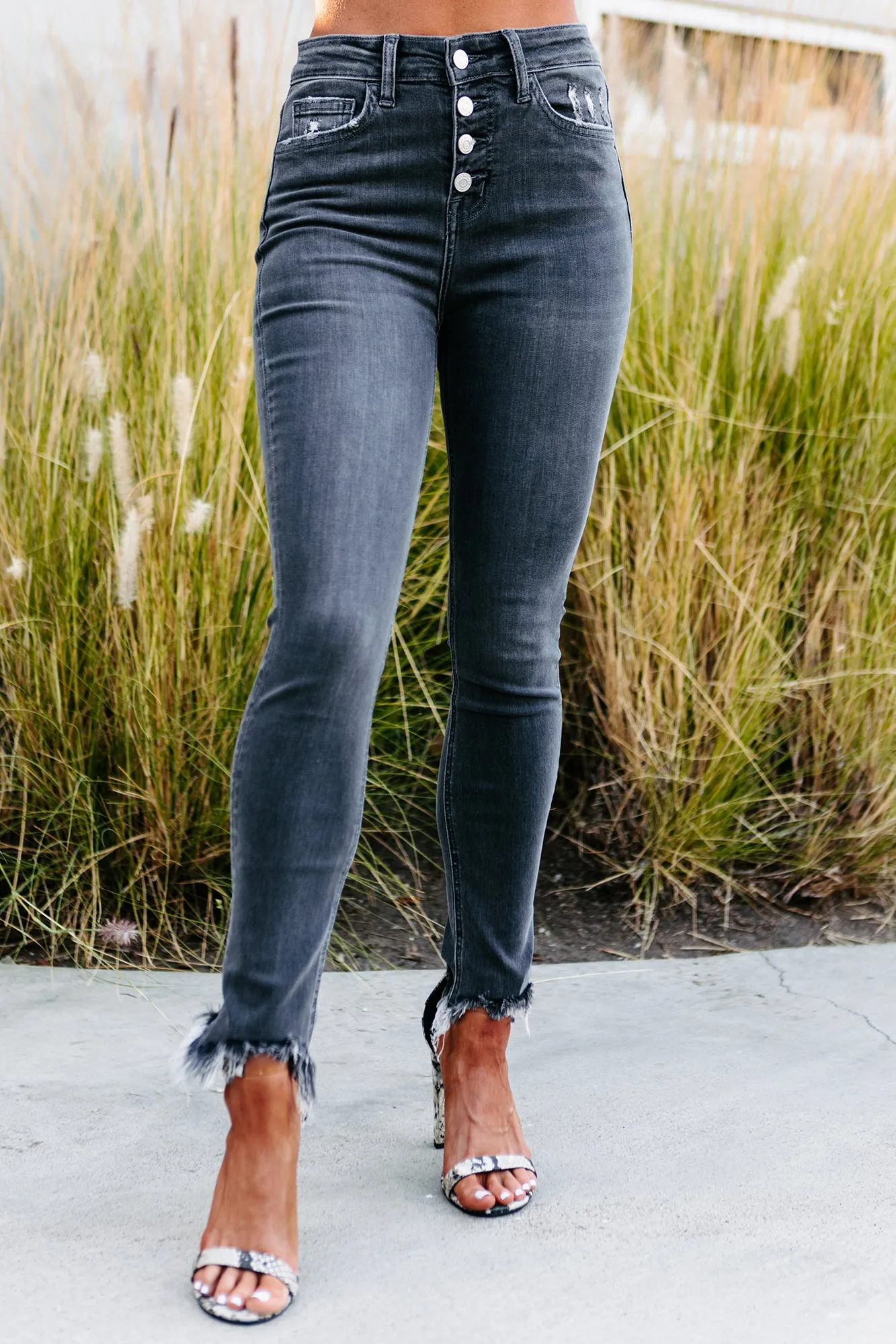 Desdemona Flying Monkey High Rise Button-Fly Cropped Skinny Jeans (Grey)