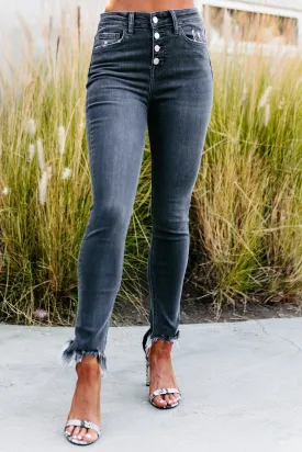 Desdemona Flying Monkey High Rise Button-Fly Cropped Skinny Jeans (Grey)