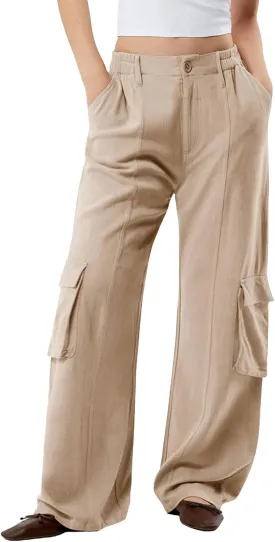 Dokotoo Women's Wide Leg Pants 2024 Flowy Casual Trendy Pants Straight Leg High Waist Stretch Palazzo Pants with 4 Pockets