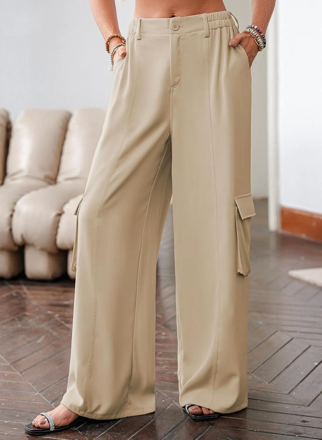 Dokotoo Women's Wide Leg Pants 2024 Flowy Casual Trendy Pants Straight Leg High Waist Stretch Palazzo Pants with 4 Pockets