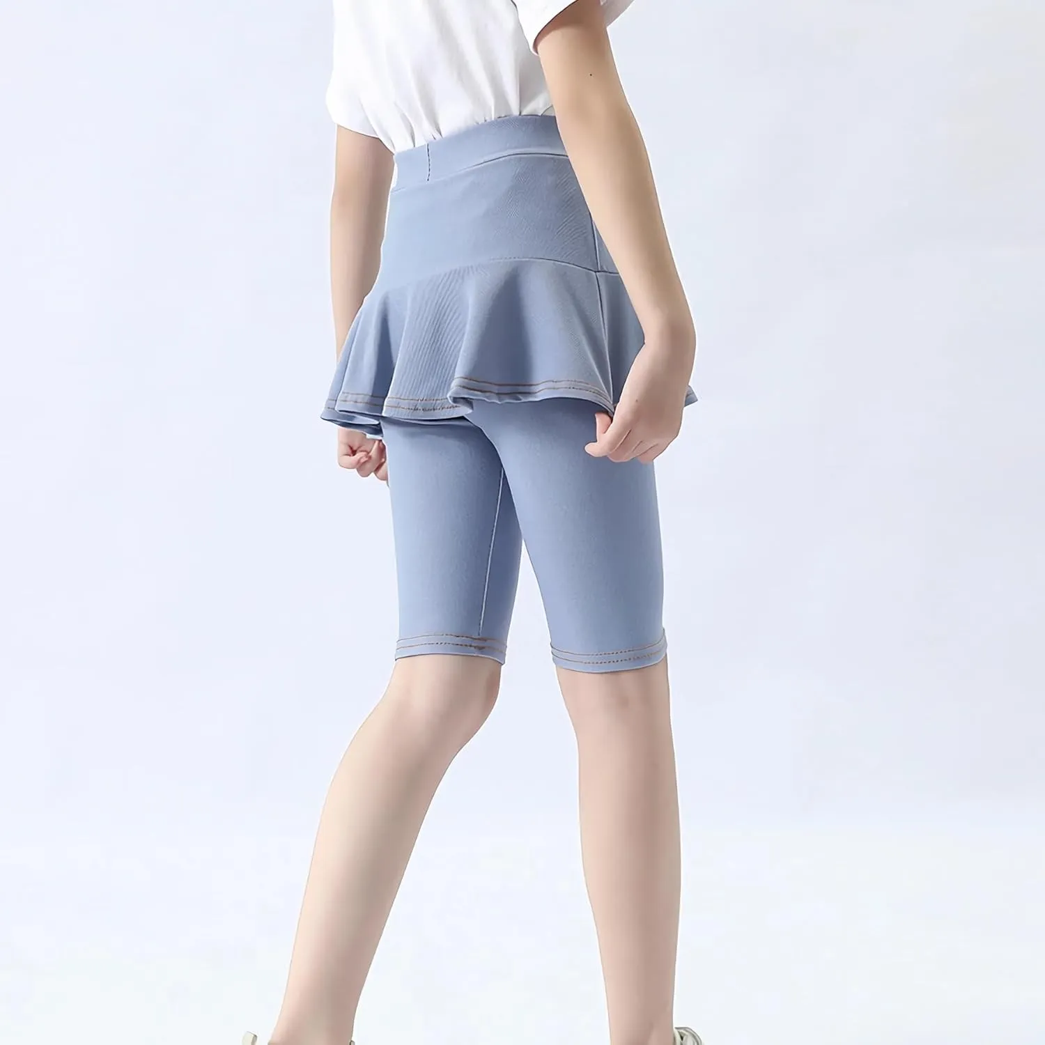 Girls' Knee Length Shorts with Skirt Imitation Denim Capri Leggings Kids Summer Casual Shorts 3-11 Years