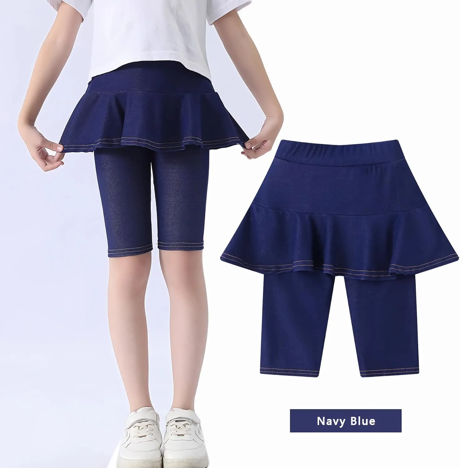 Girls' Knee Length Shorts with Skirt Imitation Denim Capri Leggings Kids Summer Casual Shorts 3-11 Years