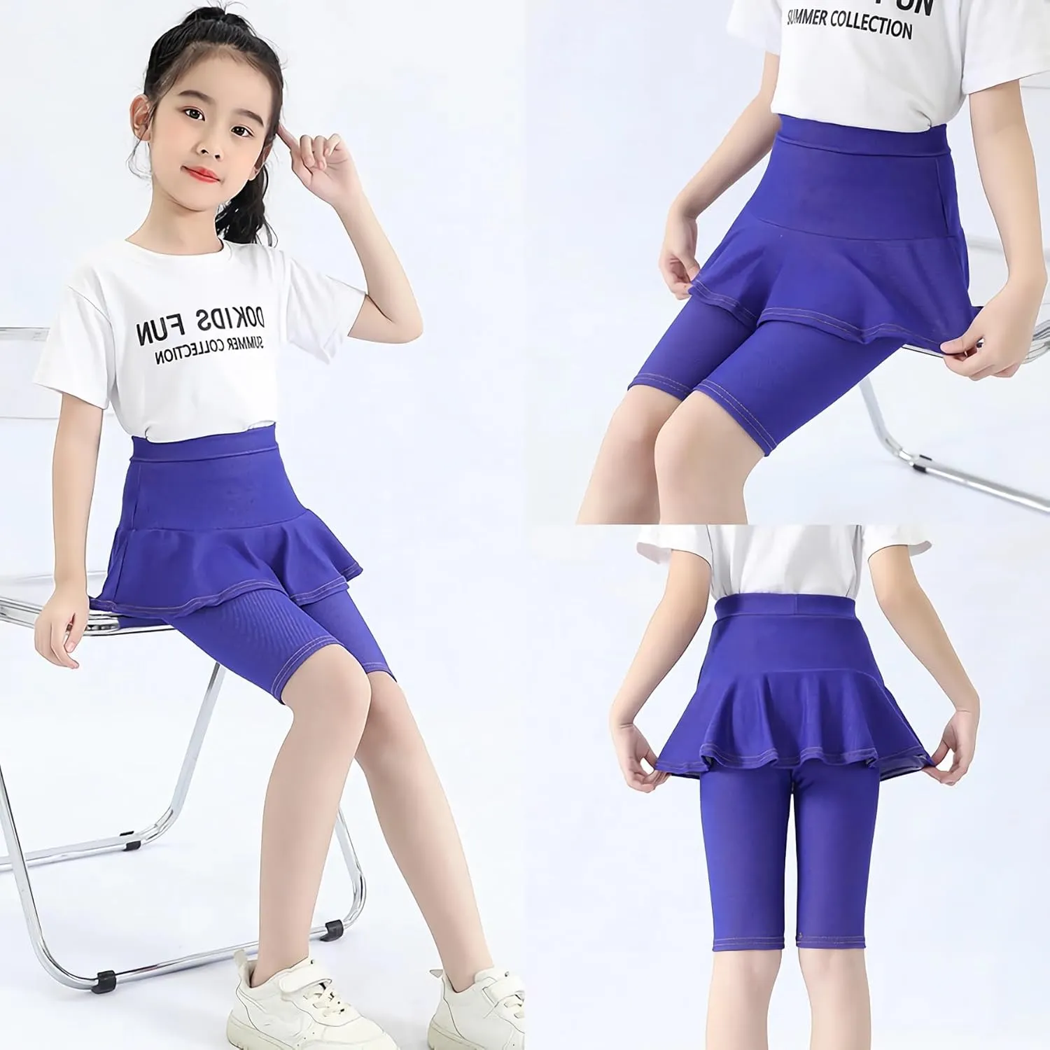 Girls' Knee Length Shorts with Skirt Imitation Denim Capri Leggings Kids Summer Casual Shorts 3-11 Years