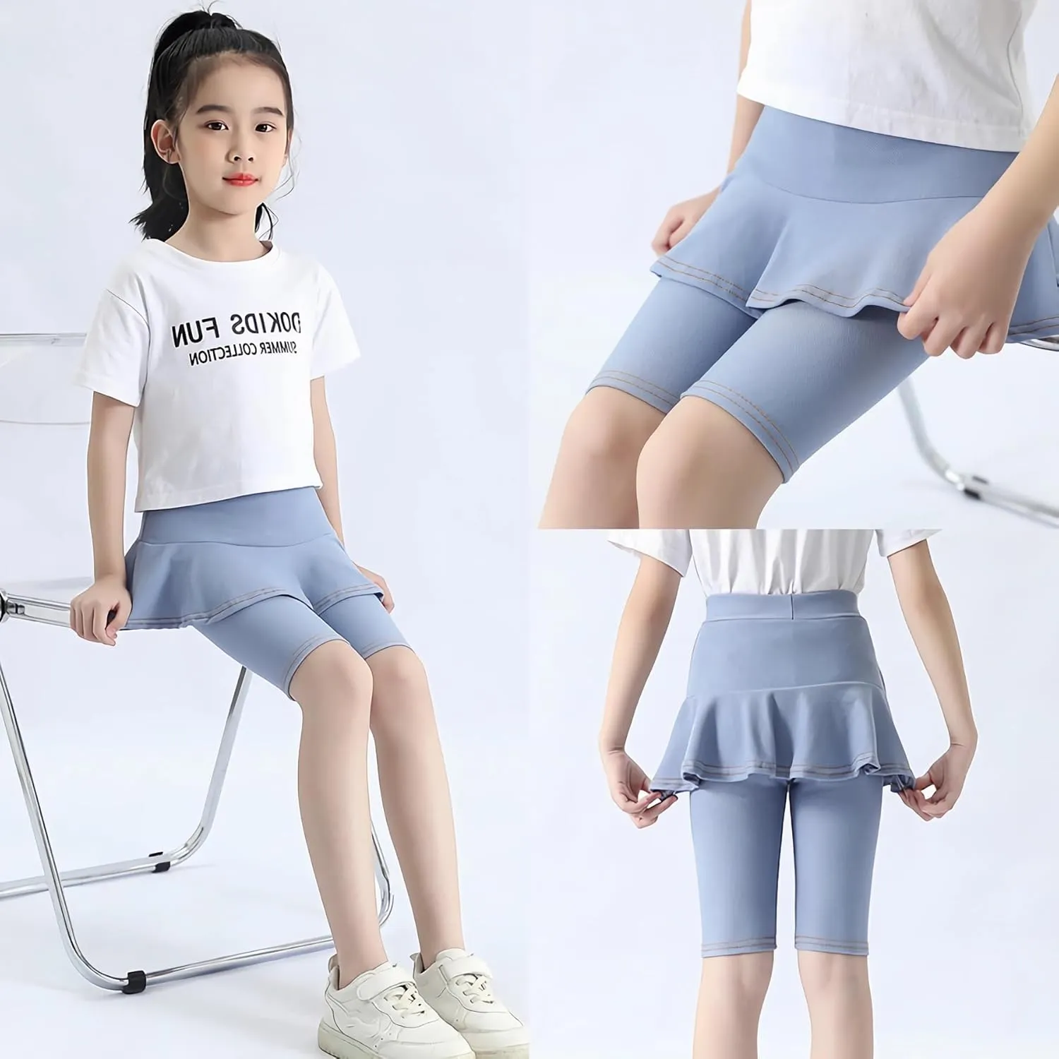 Girls' Knee Length Shorts with Skirt Imitation Denim Capri Leggings Kids Summer Casual Shorts 3-11 Years