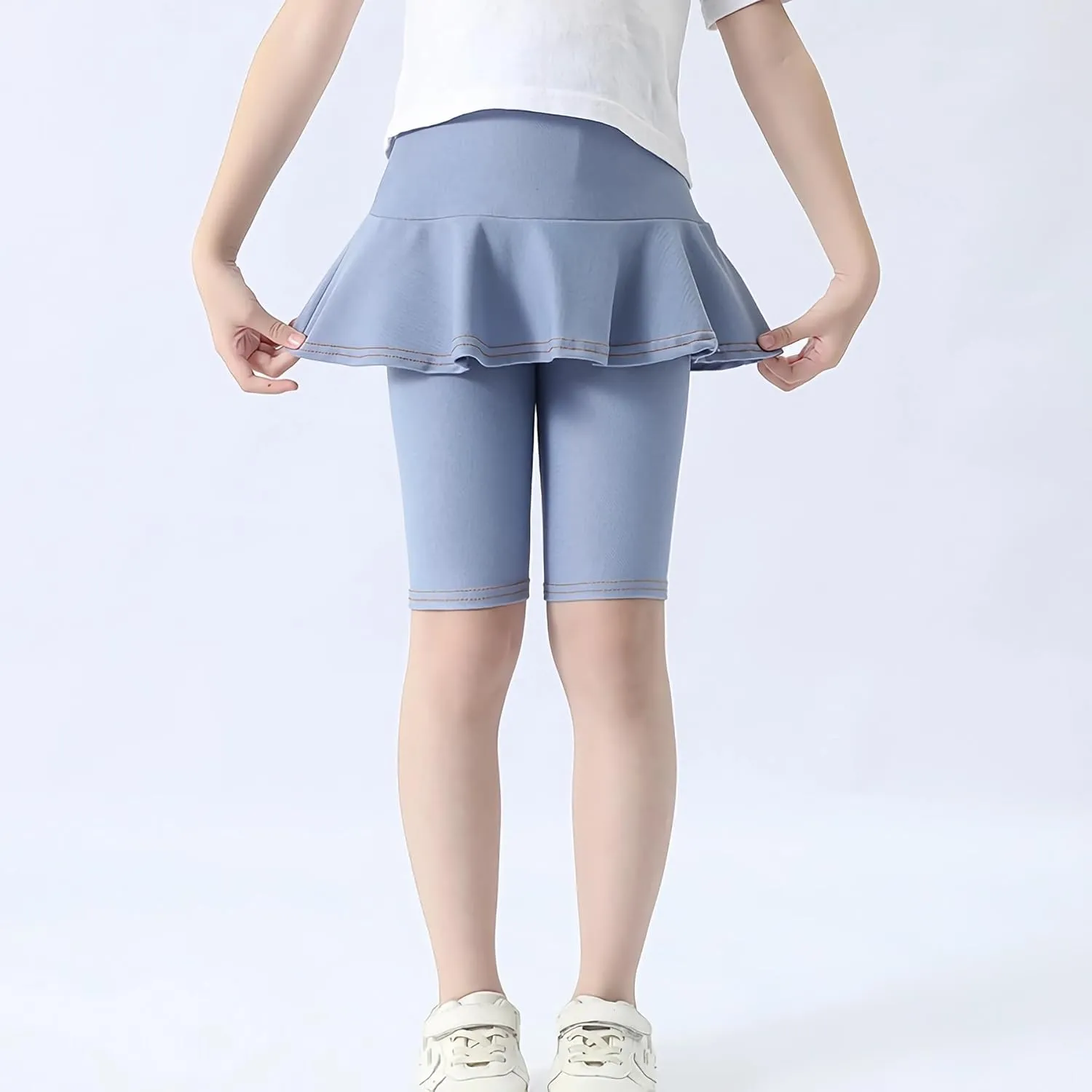 Girls' Knee Length Shorts with Skirt Imitation Denim Capri Leggings Kids Summer Casual Shorts 3-11 Years