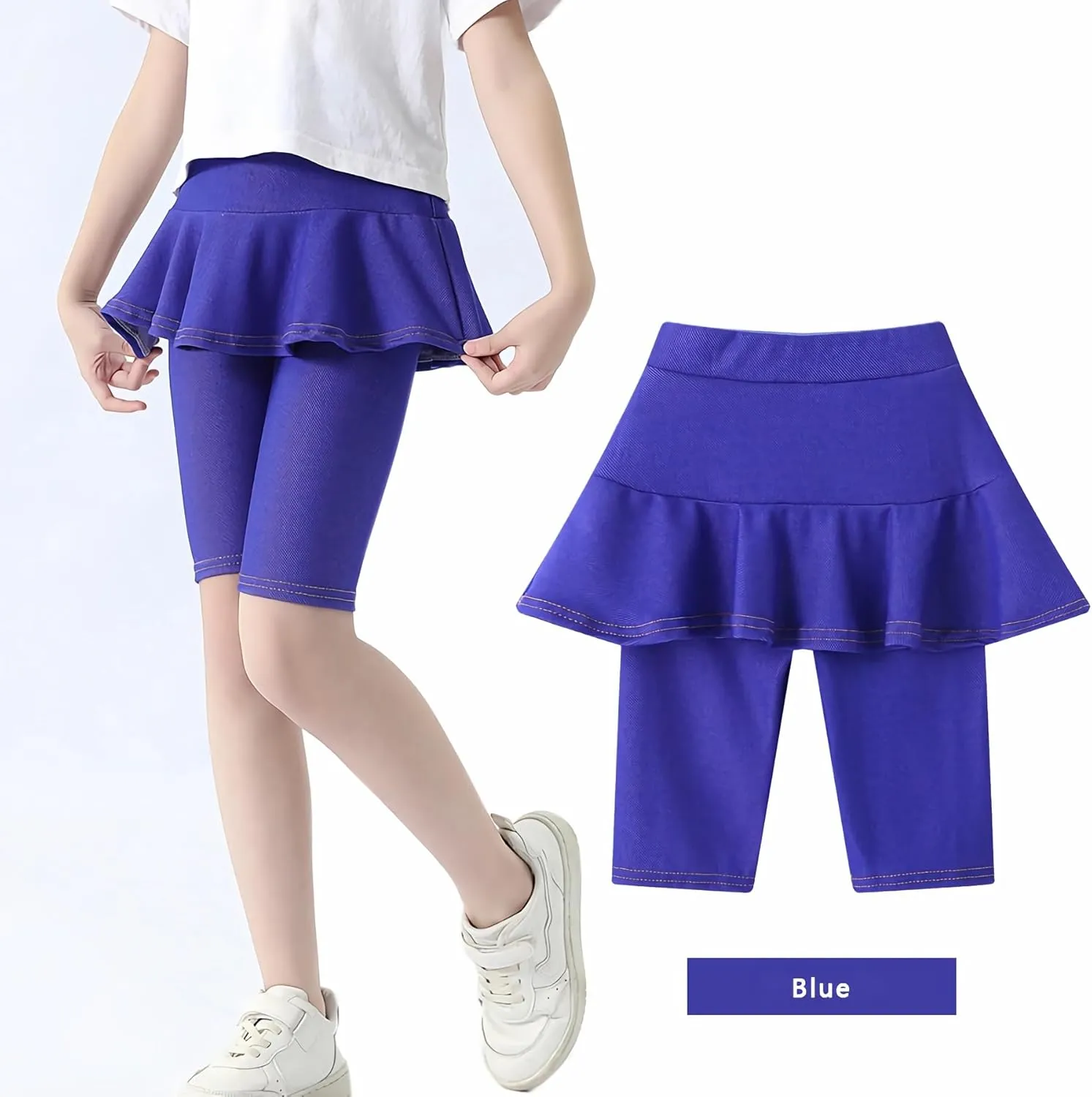 Girls' Knee Length Shorts with Skirt Imitation Denim Capri Leggings Kids Summer Casual Shorts 3-11 Years