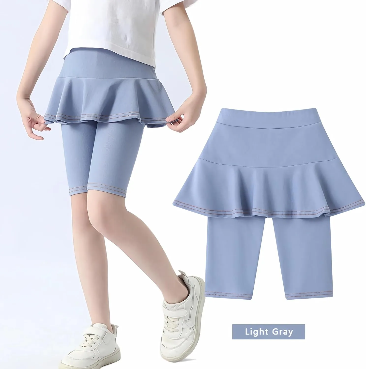 Girls' Knee Length Shorts with Skirt Imitation Denim Capri Leggings Kids Summer Casual Shorts 3-11 Years