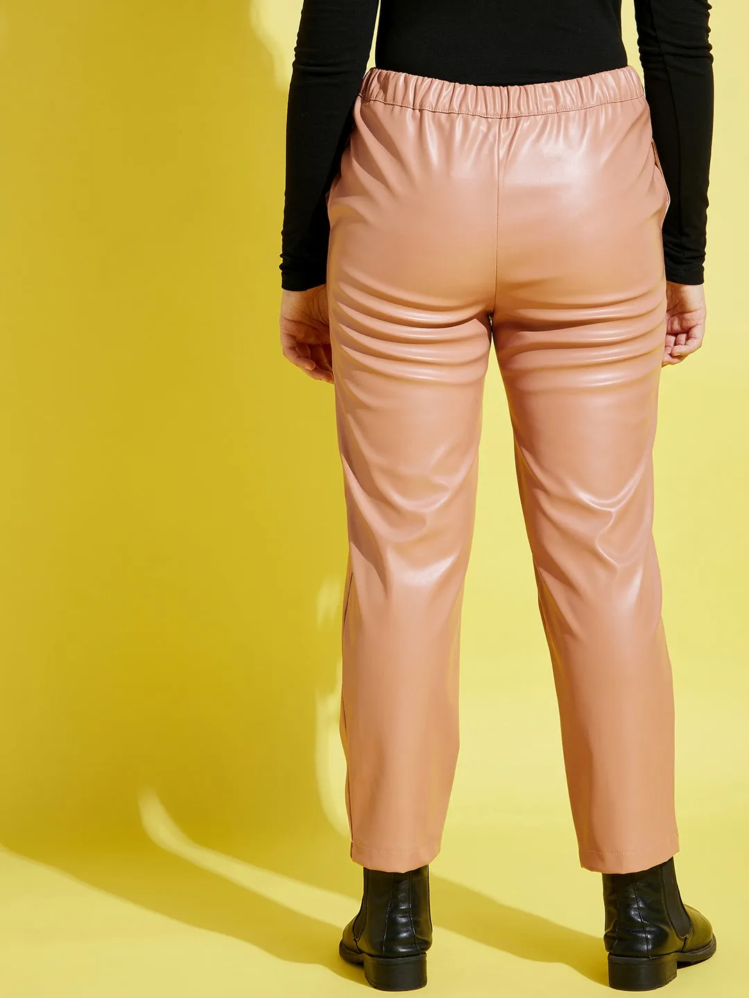 Girls Pale Pink Pu Straight Pants - Lyush Kids