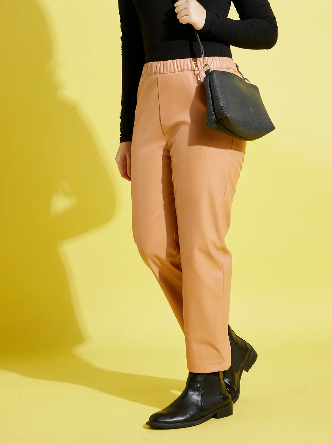 Girls Pale Pink Pu Straight Pants - Lyush Kids