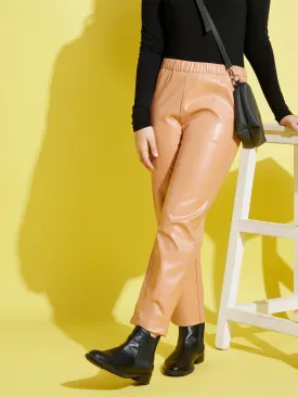 Girls Pale Pink Pu Straight Pants - Lyush Kids