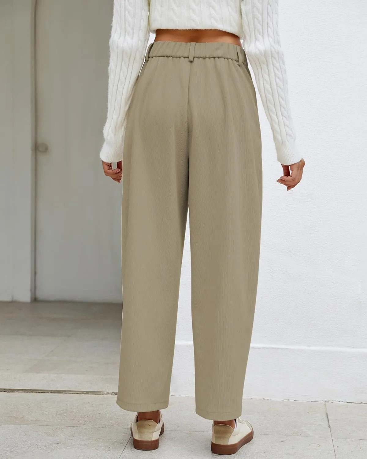GRAPENT Barrel Pants for Women High Waisted Corduroy Elastic Waist Trendy Loose Casual Fall Trousers Pants with Pockets