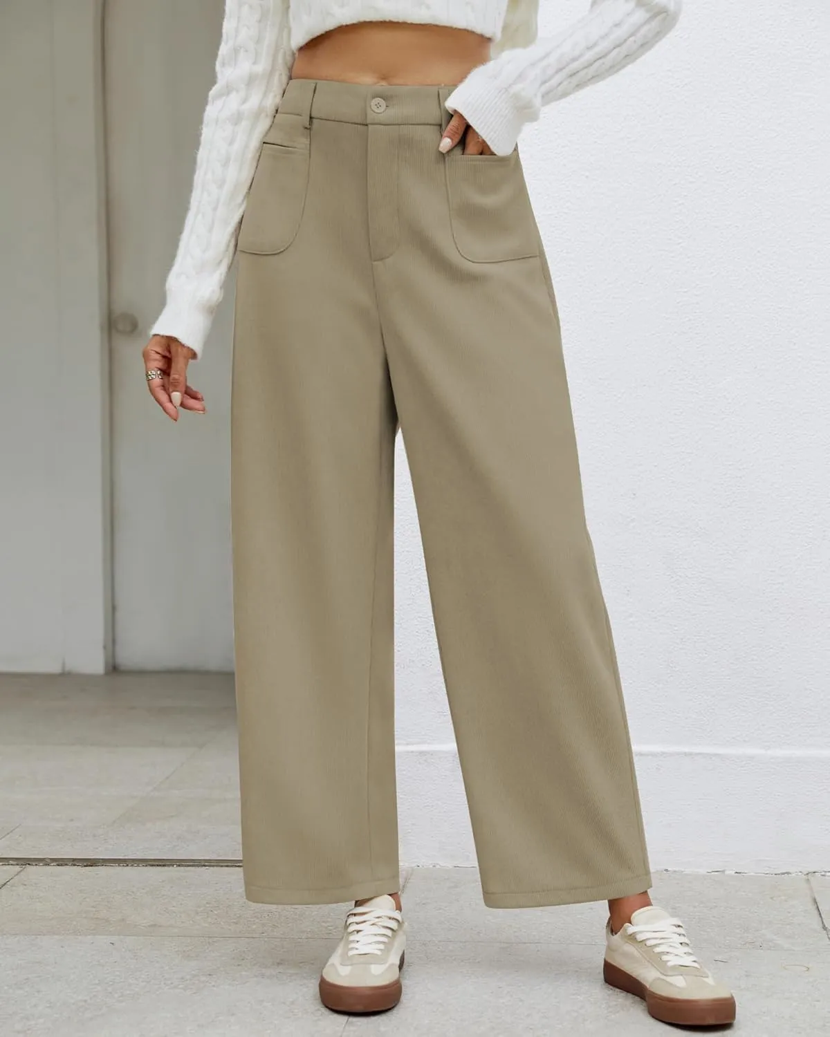 GRAPENT Barrel Pants for Women High Waisted Corduroy Elastic Waist Trendy Loose Casual Fall Trousers Pants with Pockets