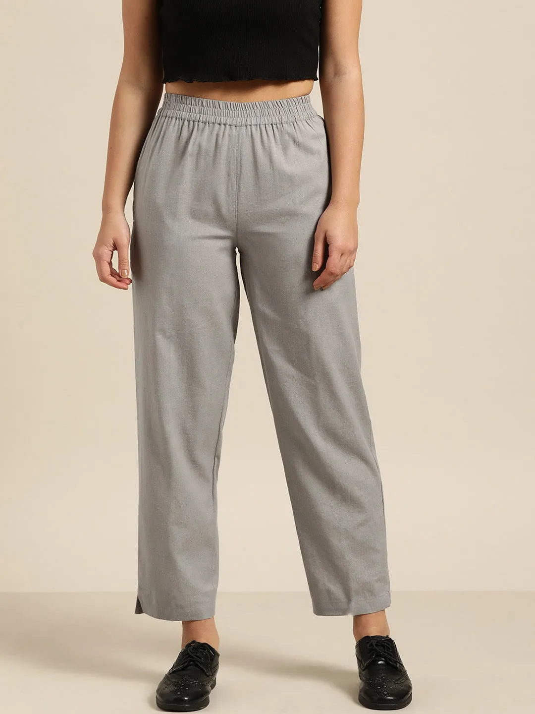 Grey Tapered Pants With Inlay Pockets