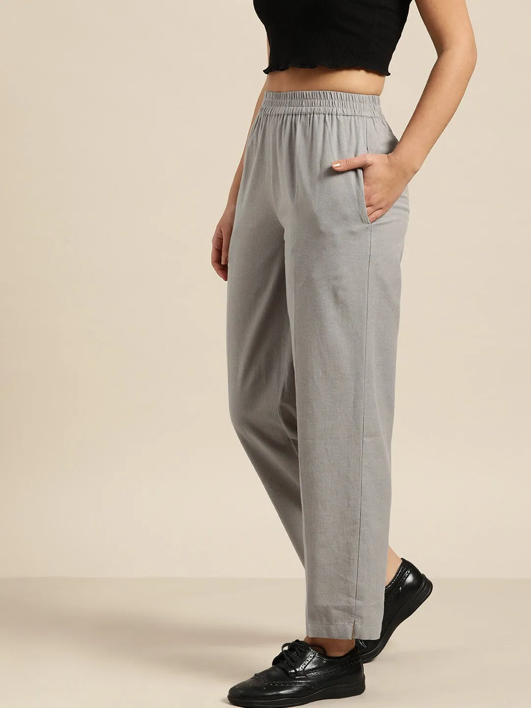 Grey Tapered Pants With Inlay Pockets