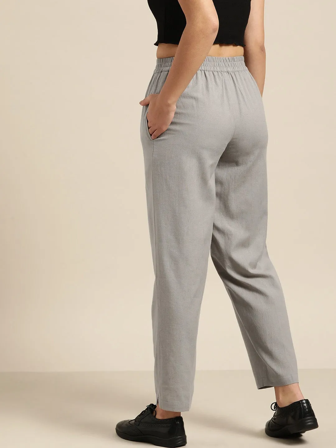 Grey Tapered Pants With Inlay Pockets