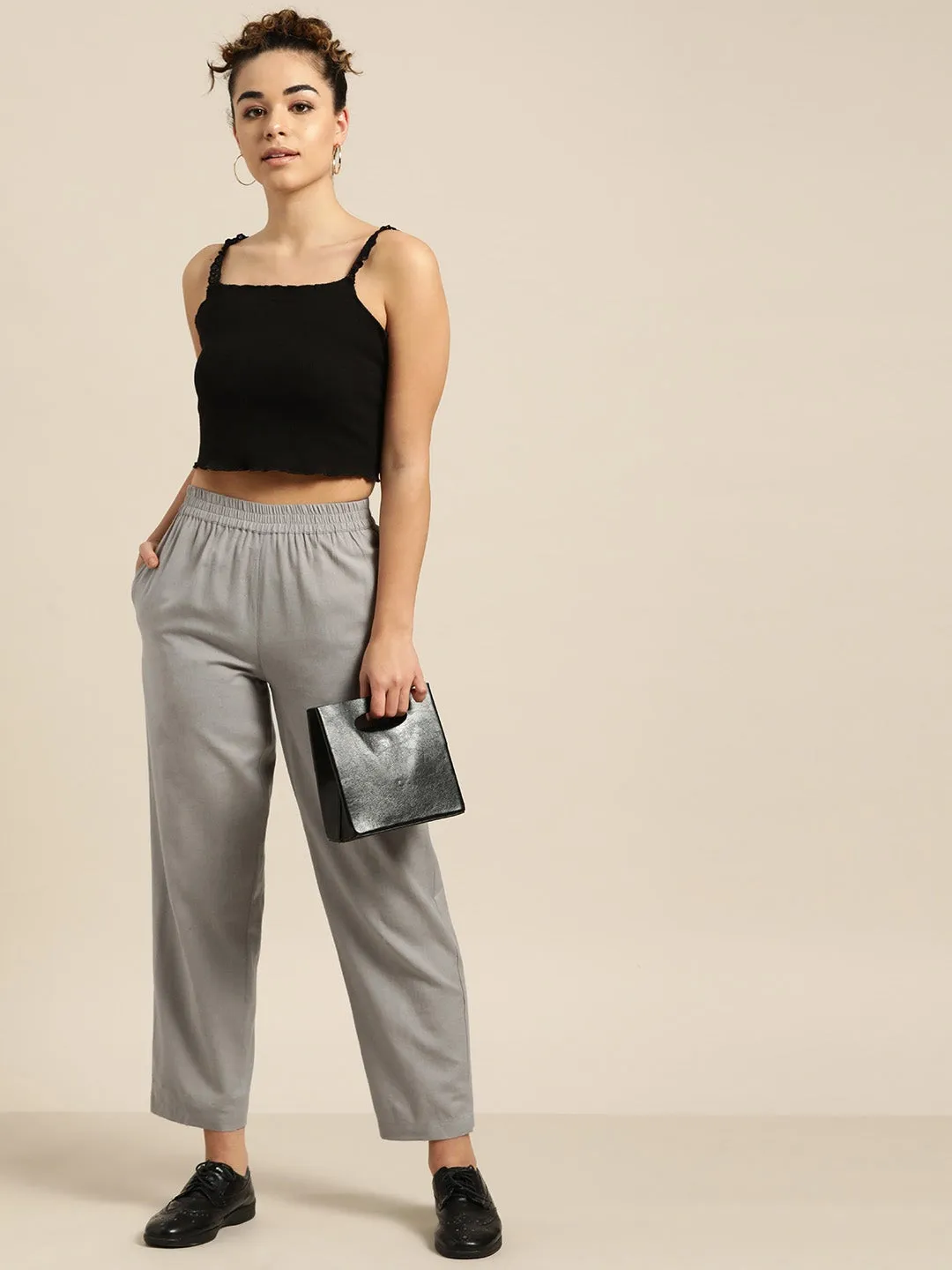 Grey Tapered Pants With Inlay Pockets