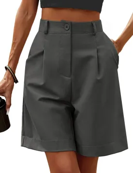 HOTOUCH Bermuda Shorts for Women Summer Dressy Casual Elastic High Waisted Wide Leg Knee Length Shorts with Pockets