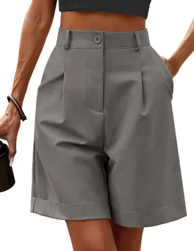 HOTOUCH Bermuda Shorts for Women Summer Dressy Casual Elastic High Waisted Wide Leg Knee Length Shorts with Pockets