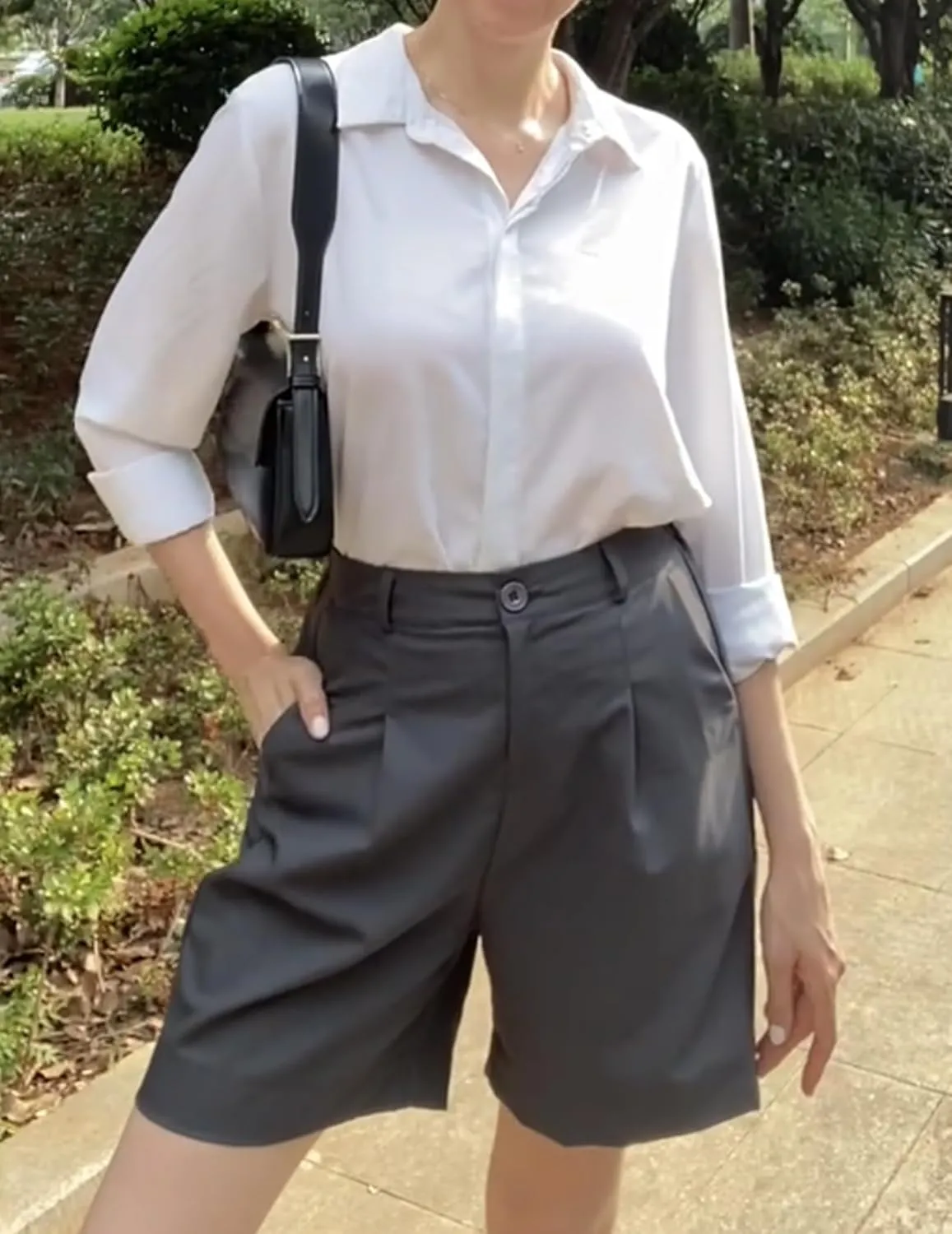 HOTOUCH Bermuda Shorts for Women Summer Dressy Casual Elastic High Waisted Wide Leg Knee Length Shorts with Pockets