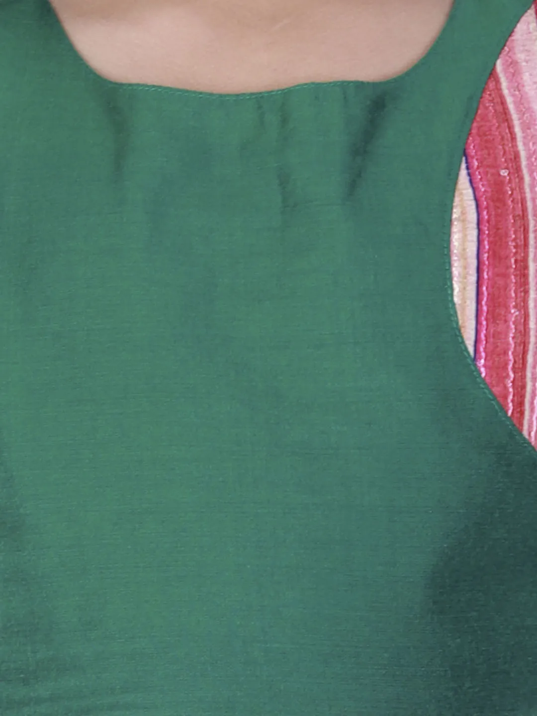 Jashvi Girl's Multicolour Striped Palazzo With Green Crop Top