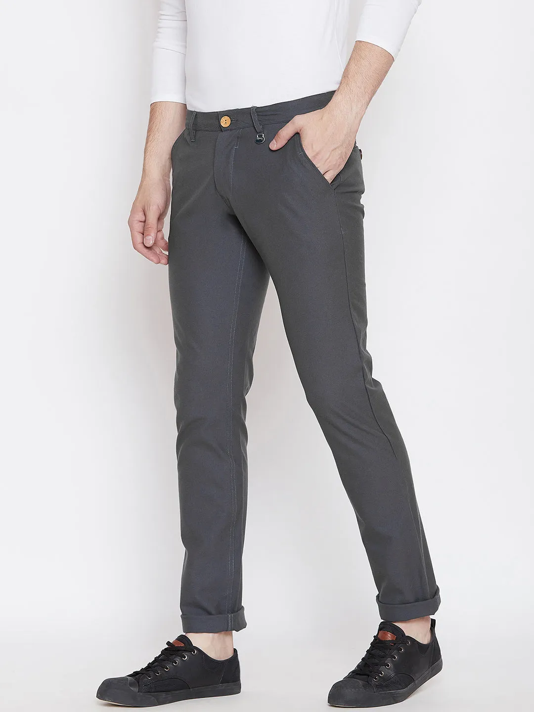 JUMP USA Men Grey Casual Slim Fit Solid Chinos