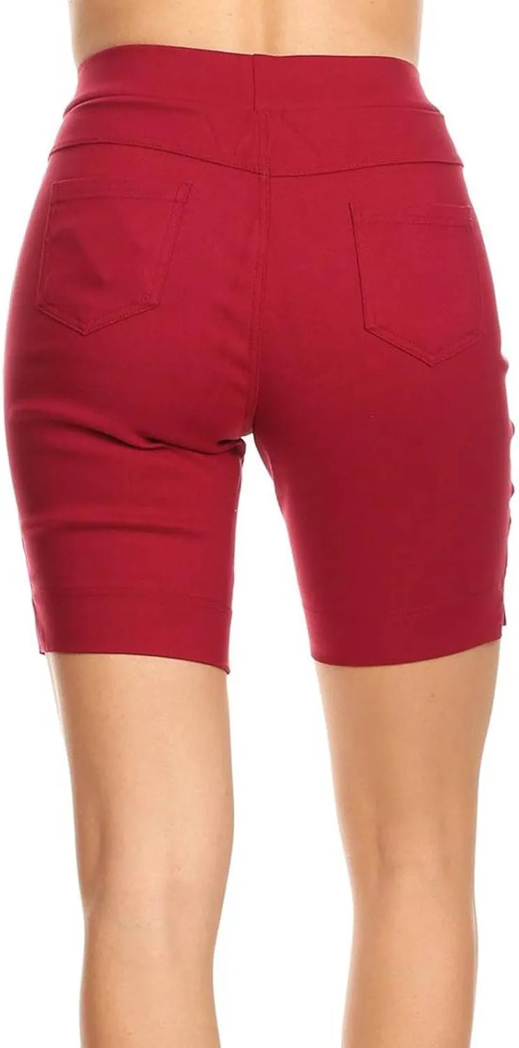 Jvini Bermuda Shorts for Women High Waist Pull On Stretch Jean Jeggings Knee Short with Slit Hem