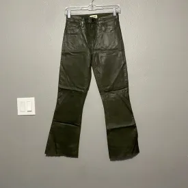 L'Agence Kendra High Rise Cropped Flare Army Green Coated Jeans Raw Hem Size 25