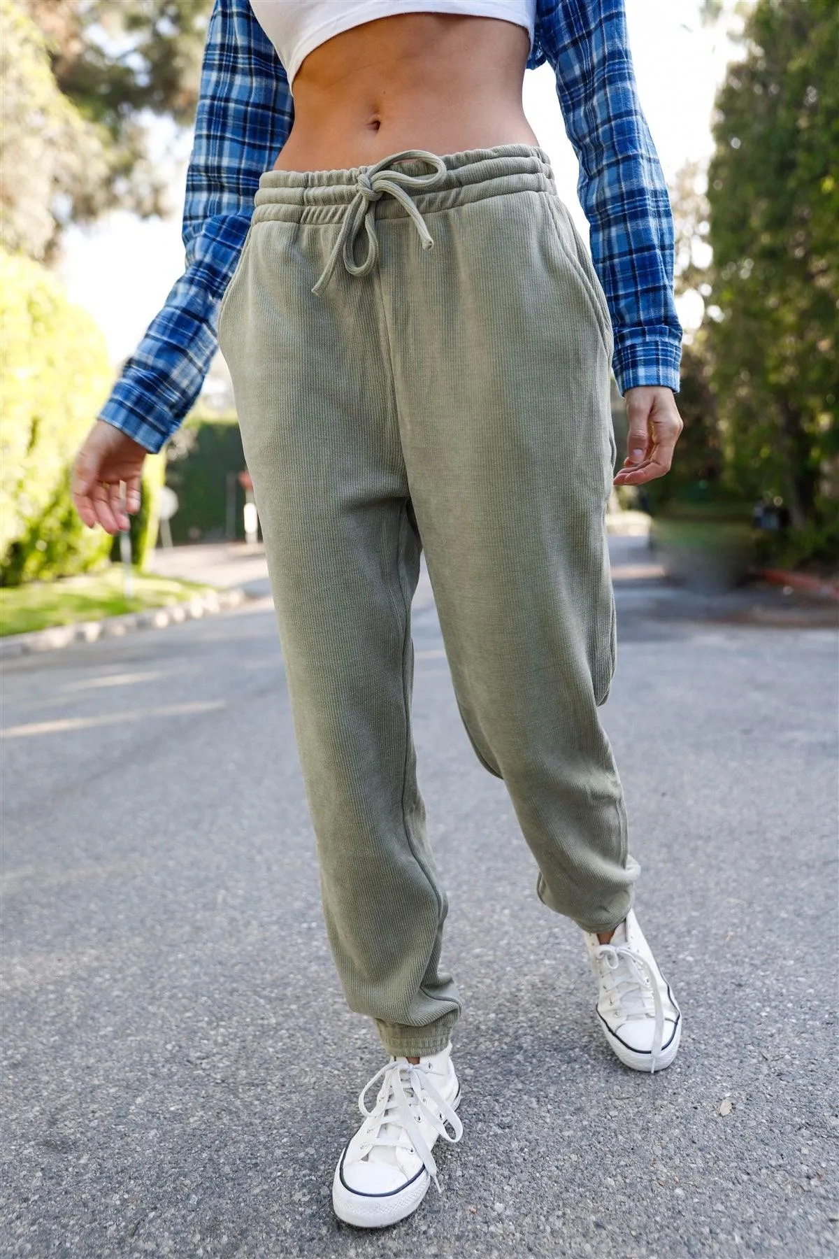 Light Olive Cotton Corduroy Jogger Pants /3-2-1
