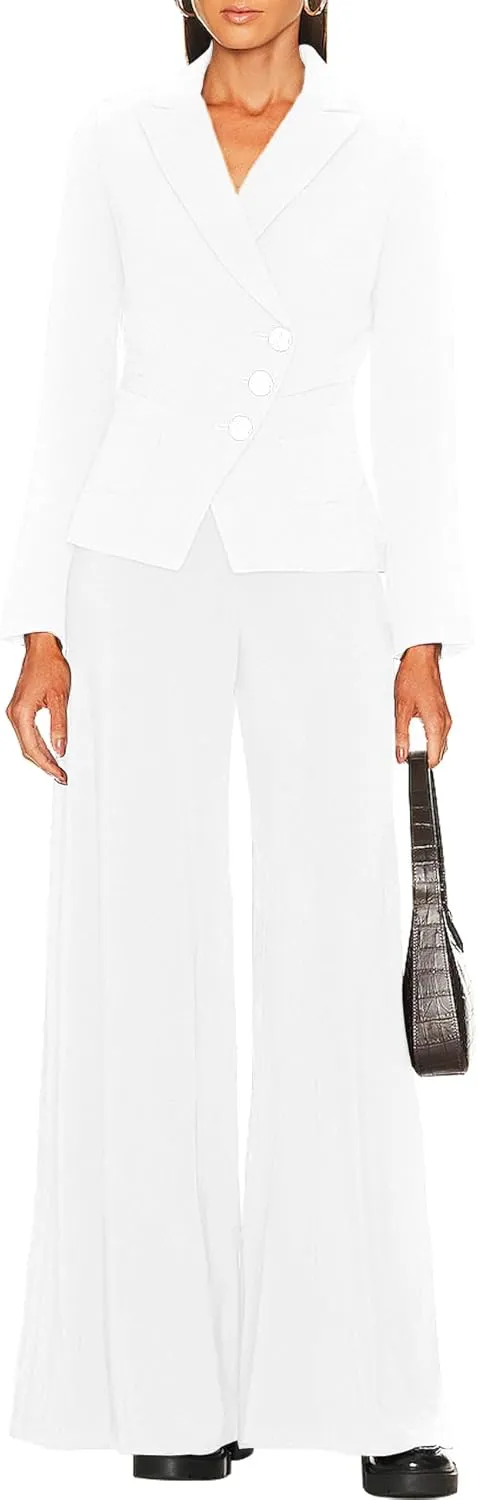 LuFeng Wide Leg Pants Woman High Waist Casual Elastic Flowy Pants Dressy Trousers