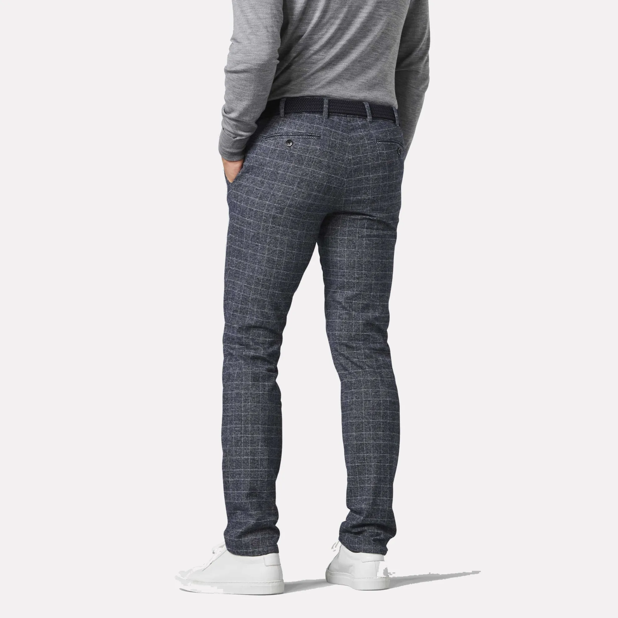 Luxury Prince of Wales Check Cotton Chino / Navy Blue