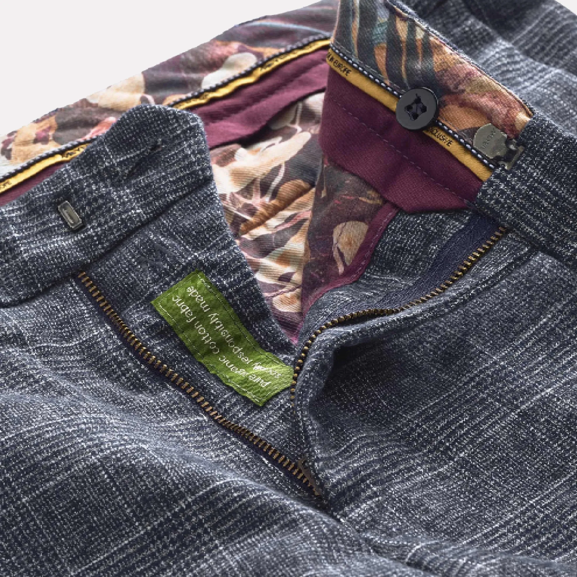 Luxury Prince of Wales Check Cotton Chino / Navy Blue