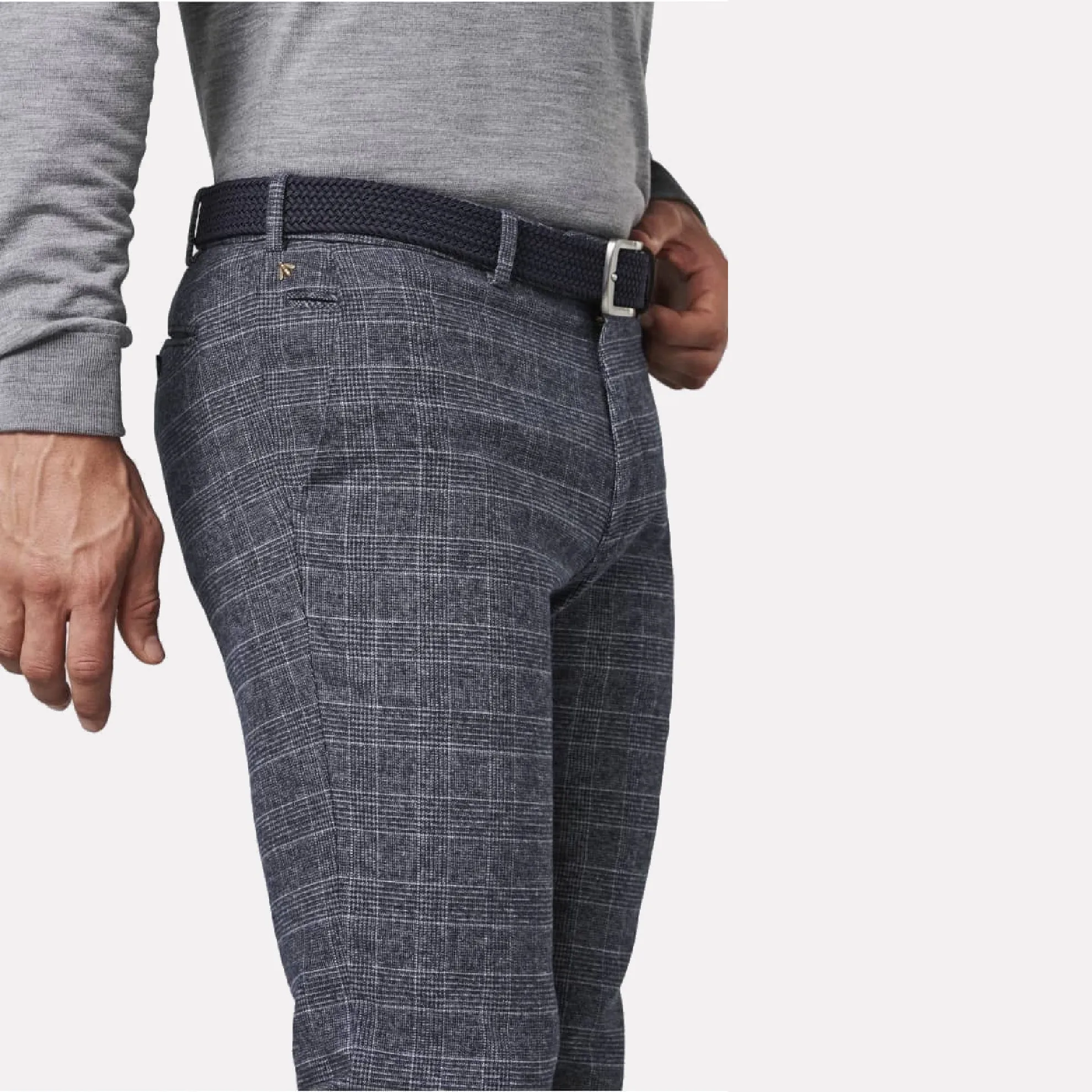 Luxury Prince of Wales Check Cotton Chino / Navy Blue