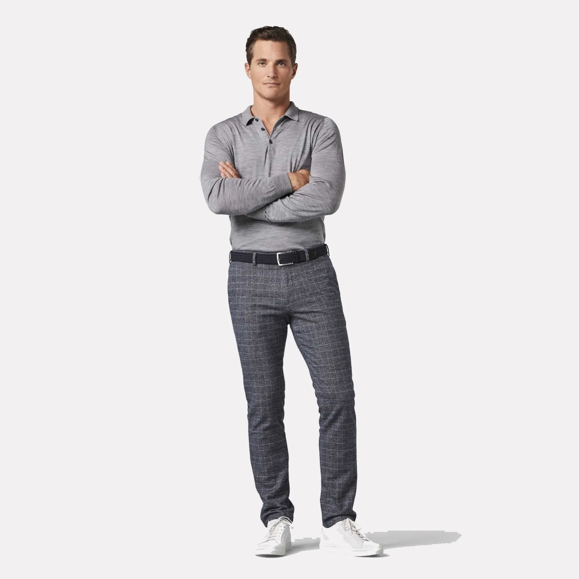 Luxury Prince of Wales Check Cotton Chino / Navy Blue