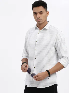 Men White Striped Slim Fit Shirt