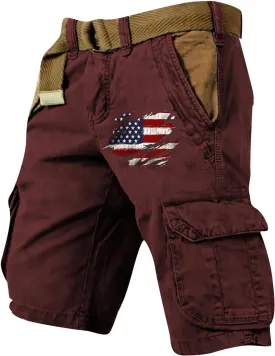 Men's Independence Day Shorts 4th of July Patriotic Cargo Shorts Casual Zipper Short Pant with Multi-Pocket